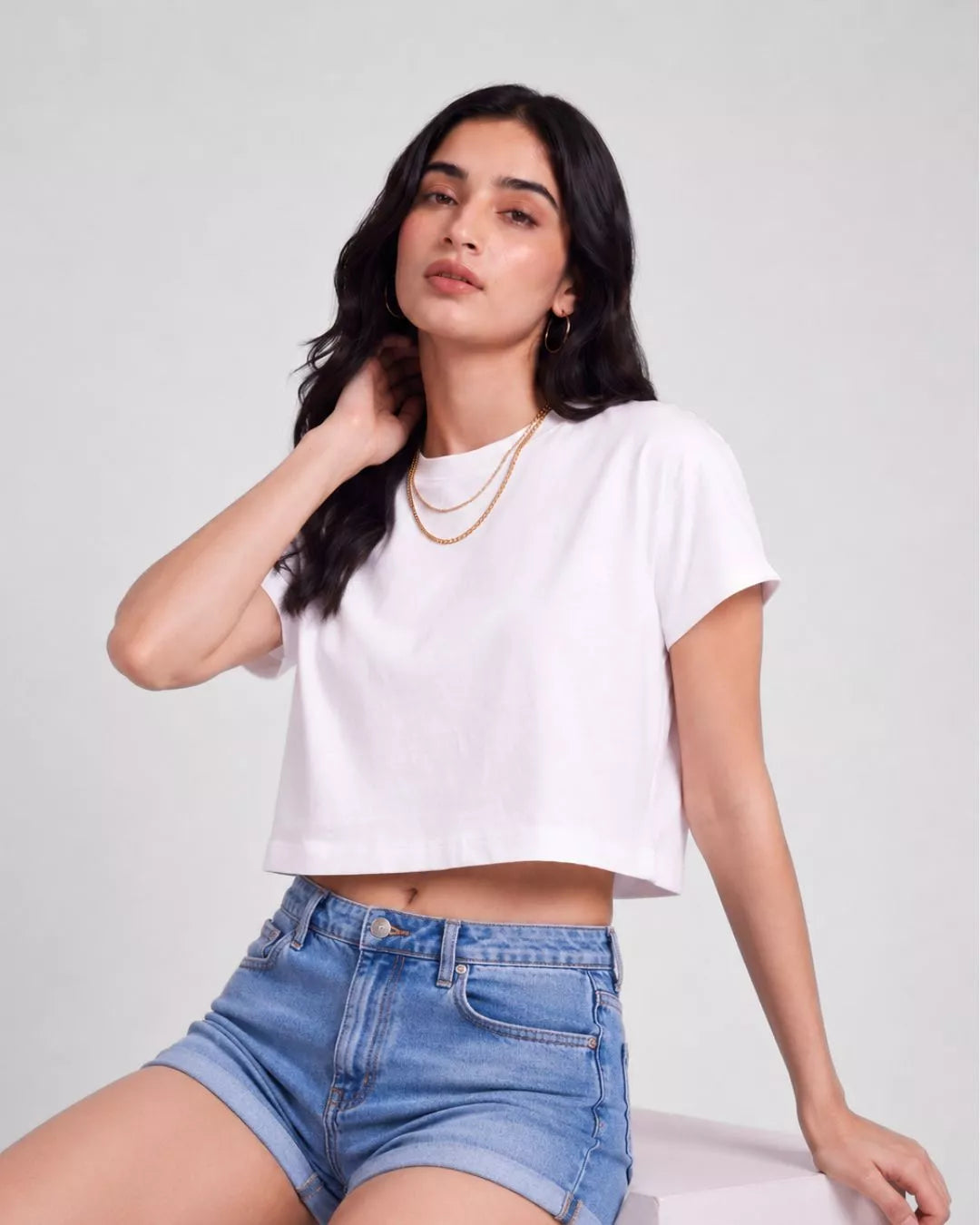 Women White Boxy Crop Fit Tshirt
