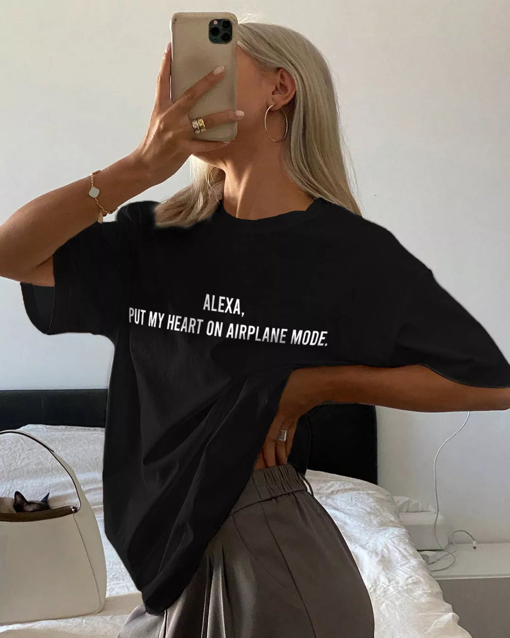 Alexa Put My Heart On Airplane Mode Unisex Oversized T-Shirt