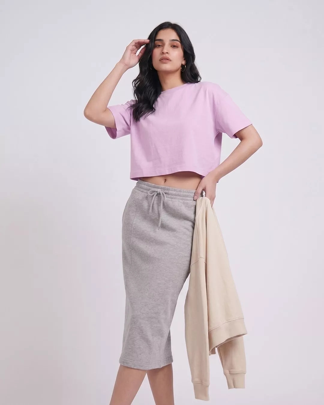 Baby Pink Boxy Crop Fit Tshirt For Women