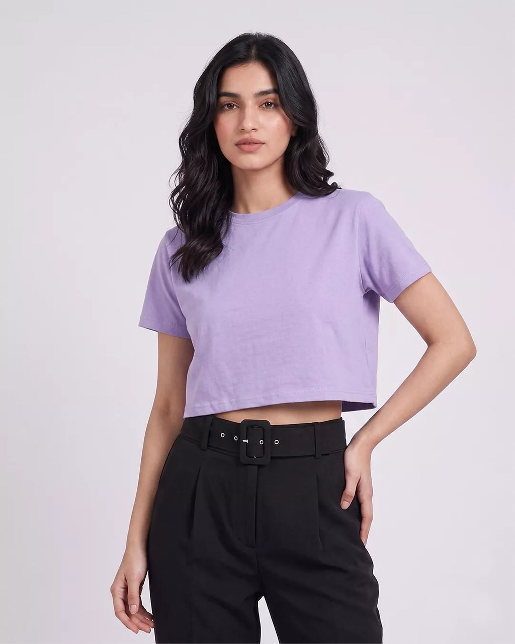 Women Lavender Boxy Crop Fit Tshirt