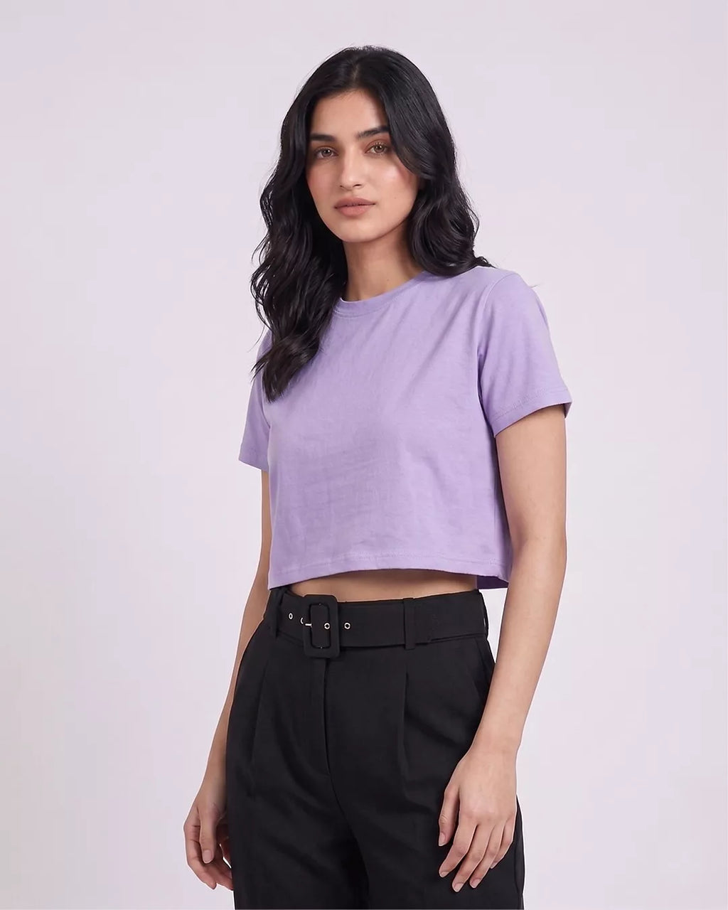 Women Lavender Boxy Crop Fit Tshirt