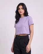 Women Lavender Boxy Crop Fit Tshirt