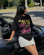 Racing Club Oversized T-Shirt for Women in India | Black Baggy Streetwear Tee
