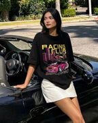 Racing Club Oversized T-Shirt for Women in India | Black Baggy Streetwear Tee