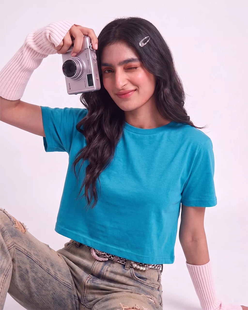 Women Boxy Crop Short Sleeve Tshirt